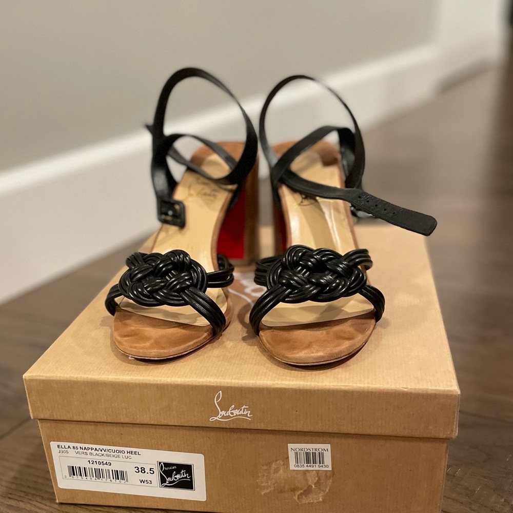 Christian Louboutin black leather sandals with chunky wooden heel